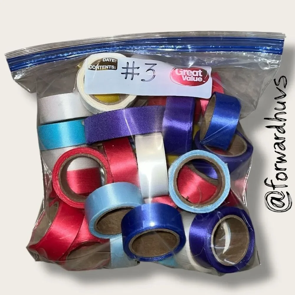40-Roll Ribbon Lot – 1 Gallon Bag – Mixed Colors – Craft Supply
